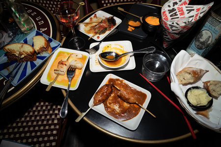 Traditional japanese food in a restaurant, closeup of photoの写真素材