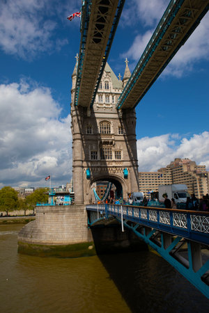 Tower Bridge in London, England, United Kingdom on a sunny dayの写真素材