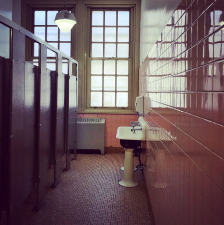 Interior of a public toilet in a public building in Lisbon, Portugalの写真素材