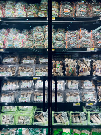 Variety of dried mushrooms in supermarket.
