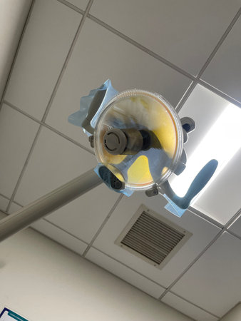 Dental lamp in a dental clinic, close-up of photoの写真素材
