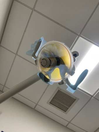 Dental lamp in a dental clinic, close-up of photoの写真素材