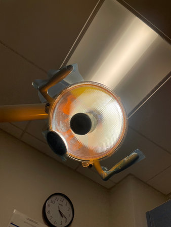 surgical lamps in operation room, closeup of photo with soft focusの写真素材