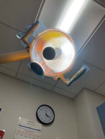 surgical lamps in operation room, closeup of photo with soft focusの写真素材