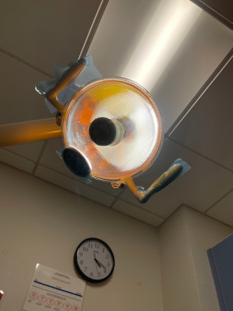 surgical lamps in operation room, closeup of photo with soft focusの写真素材