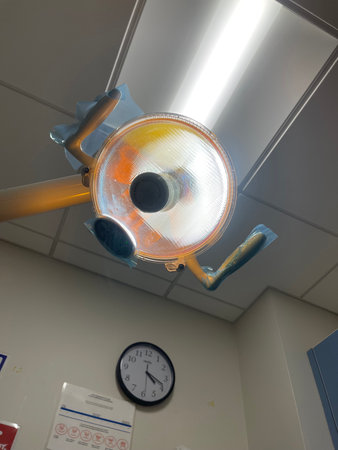 Operating room in a hospital, close-up of a lampの写真素材