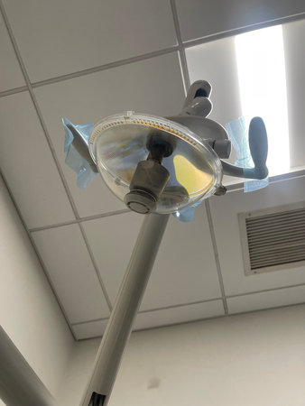 surgical lamp in a hospital, closeup photo with shallow depth of fieldの写真素材