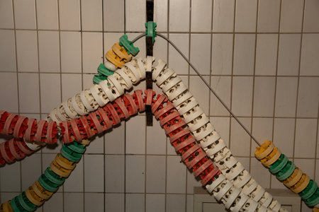 Colorful swimming floats at poolの写真素材