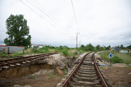 Railway tracks in the area of the railway station in the villageの写真素材