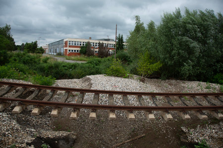 Railway in the center of the city. View from the side.の写真素材