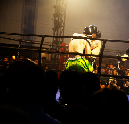 An underground boxing match .の写真素材
