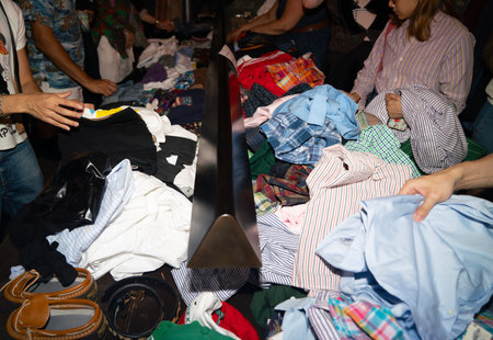 Detail of clothes exposed at Garibaldi fashion show during Milan Women's Fashion Week in Milan.の写真素材