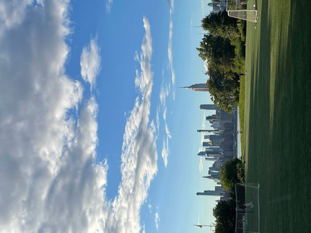 View of the downtown skyline from the Gardens by the Bay.