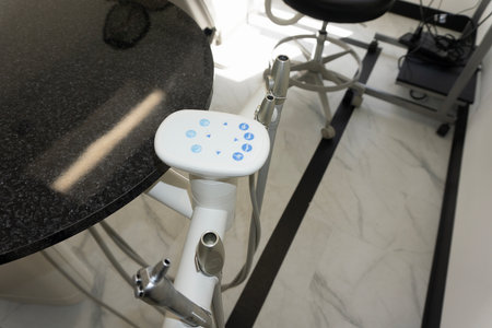 Dentist's chair and equipment in modern dental clinic, closeupの写真素材