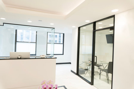 Interior of a modern office, view from the reception desk.の写真素材