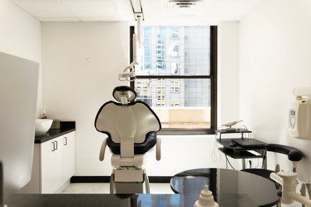 Interior of a modern dental clinic, dentistry chair and equipmentの写真素材