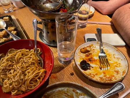 Noodles on the table in a restaurant. Food in the restaurantの写真素材