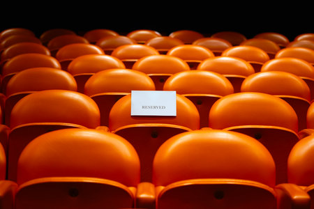 Empty seats in the auditorium of a theater or cinema.の写真素材