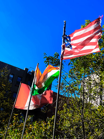 Flags against the blue skyの写真素材