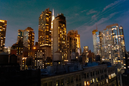 New York City Manhattan Skyline at Night with Skyscrapersの写真素材