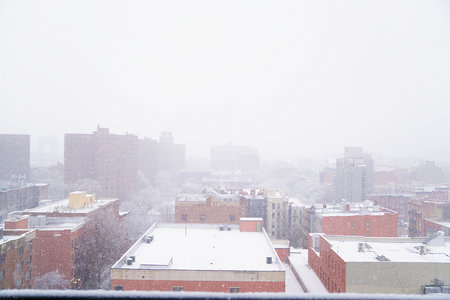 View of the city during a snowfall.の写真素材