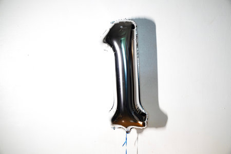 Number 1 balloon on a white background. Number 1 in the form of a balloon.の写真素材