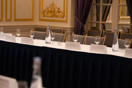 Tables set for an event party or wedding reception in a restaurant