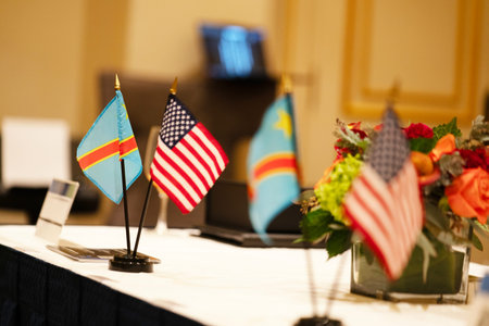 Flags of the United States and the Republic of the Congo on a table