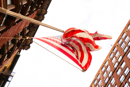 American flag waving in the wind.