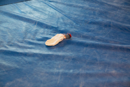 Boxing gloves on the floor of a boxing ring. Close-up.