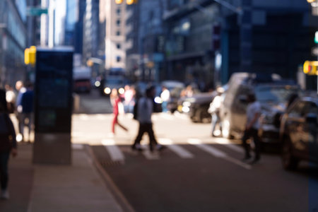 Blurred background of busy street in New York City, USA.