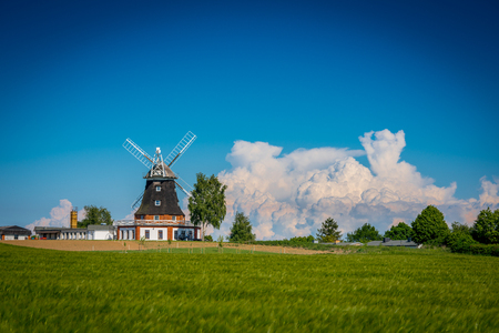 Windmill and blue sky background.の写真素材