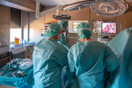 young doctors perform endoscopic gall bladder removalの写真素材