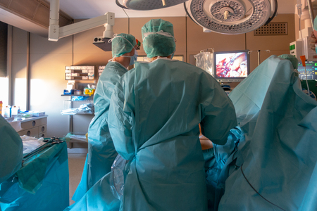 young doctors perform endoscopic gall bladder removalの写真素材