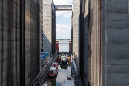 ships have overcome 38 meters in a gigantic ship's hoistの写真素材