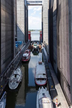 ships have overcome 38 meters in a gigantic ship's hoistの写真素材