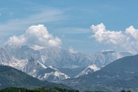 the white marble mountains of Carrara in Italyの写真素材