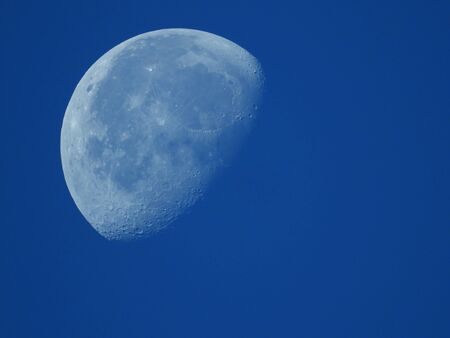 a very dense close-up of a decreasing moon in the morning skyの写真素材