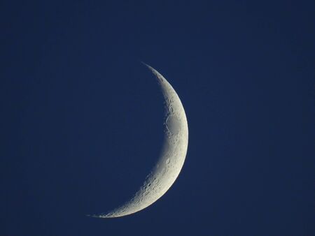 an increasing crescent moon stands in the evening skyの写真素材