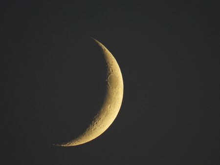 an increasing crescent moon stands in the evening skyの写真素材
