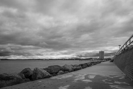 the bay of TravemÃ¼nde in cloudy autumn weatherの写真素材