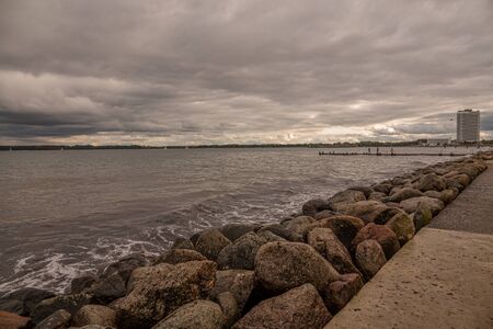 the bay of TravemÃ¼nde in cloudy autumn weatherの写真素材