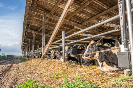 on a farm there are many cows in one enclosureのeditorial素材