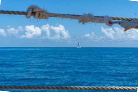 from a sailing ship you can watch the beautiful blue sea in Australiaの写真素材