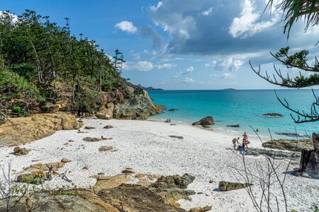 the white beach of the Whitsunday Islands in Australia, which consists of 99 percent quartz sand, and the azure blue seaの写真素材
