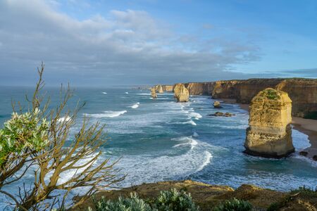 The Twelve Apostles are limestone rocks up to 60 metres high, standing in the sea. They are located between Princetown and Port Campbell in the Coastal Ward of Corangamite Shire County, Victoria State, Port-Campbell National Park.の写真素材