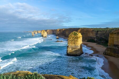 The Twelve Apostles are limestone rocks up to 60 metres high, standing in the sea. They are located between Princetown and Port Campbell in the Coastal Ward of Corangamite Shire County, Victoria State, Port-Campbell National Park.の写真素材