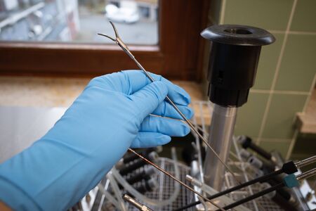 in a central sterilization department, the instruments used for an endoscopic operation are placed...