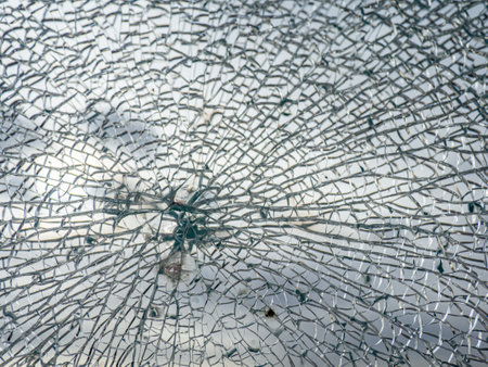 A cracked safety glass produces a filigree pattern