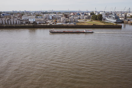 the port of Hamburg with the Elbe from aboveのeditorial素材